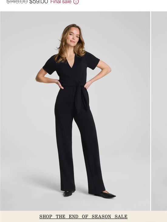 SPANX Pants - SPANX Black Short-Sleeve Wrap Jumpsuit with Tie Waist
